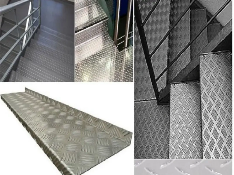 Placa de aluminio 5052 usada en piso industrial y escalones de camión